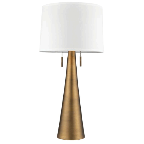 Muse 2-Light Hand Painted Antique Gold Table Lamp With Off-White Shantung Shade