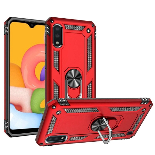 【CSmart】 Anti-Drop Hybrid Magnetic Hard Armor Case with Ring Holder for Samsung Galaxy A01, Red