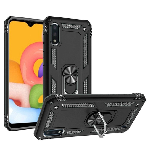 【CSmart personnalisé de protection magnétique hybride contre les chutes avec support à anneau pour Galaxy A01 de Samsung, noir