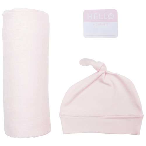 Lulujo Hello World Bamboo Swaddle & Hat - 0 to 4 Months - Pink