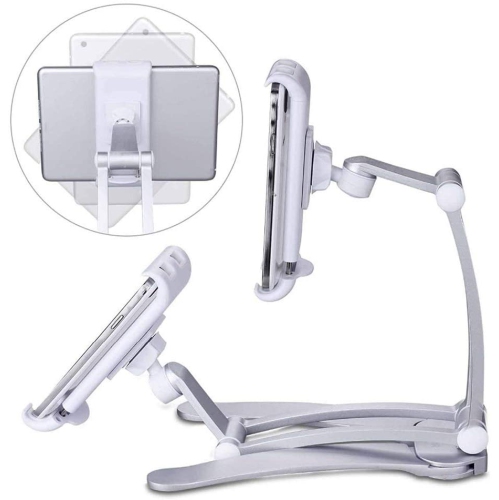 ALUMINUM Tablet Stand Mount - Office & Kitchen Tablet Holder Adjustable arm Cell Phone ipad holder fits 4"- 12.9" Tablets and Phone - Desktop Mount