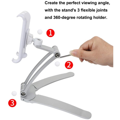 ALUMINUM Tablet Stand Mount - Office & Kitchen Tablet Holder Adjustable arm Cell Phone ipad holder fits 4"- 12.9" Tablets and Phone - Desktop Mount