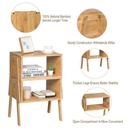 Costway Set of 2 Bamboo Nightstand Stackable Sofa Table Bedside Table with Storage Shelf