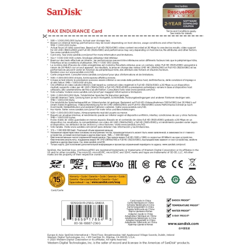 SanDisk MAX Endurance 256GB Micro SD Card with Adapter SDSQQVR-256G for Dash Cam and Video Monitoring System
