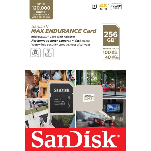 SanDisk MAX Endurance 256GB Micro SD Card with Adapter SDSQQVR-256G for Dash Cam and Video Monitoring System