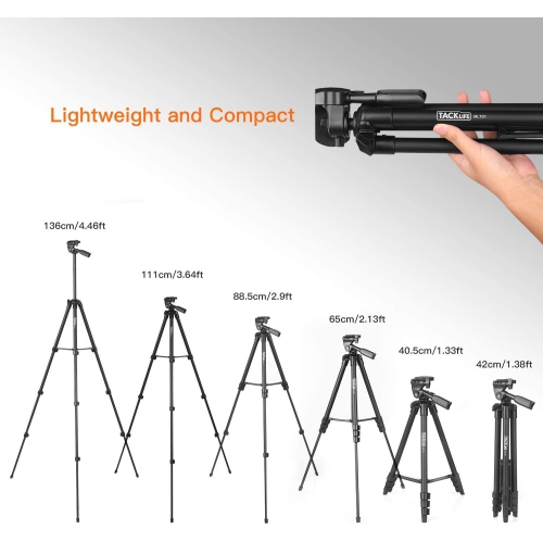 55 Inch Camera Tripod with Universal Smartphone Holder, Lightweight Travel Tripod with Carry Bag, Maximum Load Capacity 6.6 LB, for Rangefinder,