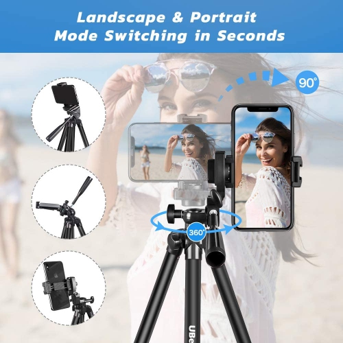 UBeesize Phone Tripod, 50" Adjustable Travel Tripod Stand with Cell Phone Mount Holder & Smartphone Bluetooth Remote and Compatible with