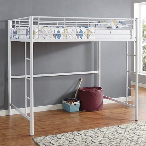 WALKER EDISON Premium Metal Full Size Loft Bed In White