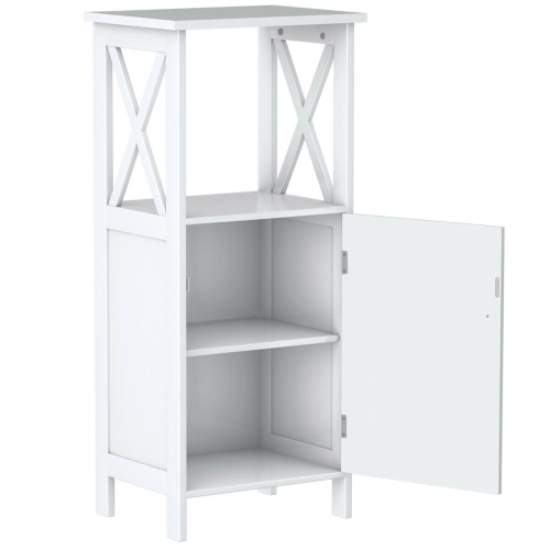 GYMAX  Bathroom Floor Storage Cabinet Organizer W/ Door Adjustable Shelf In White