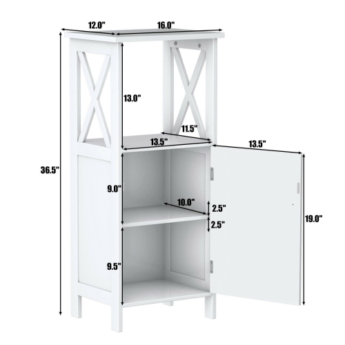 Gymax Bathroom Floor Storage Cabinet Organizer w/ Door Adjustable Shelf White