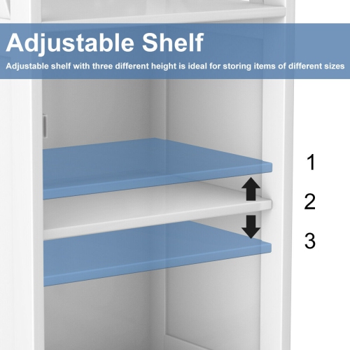 Gymax Bathroom Floor Storage Cabinet Organizer w/ Door Adjustable Shelf White