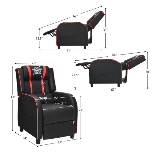 Gymax Massage Gaming Recliner Chair Racing Single Lounge Sofa Home Theater Seat