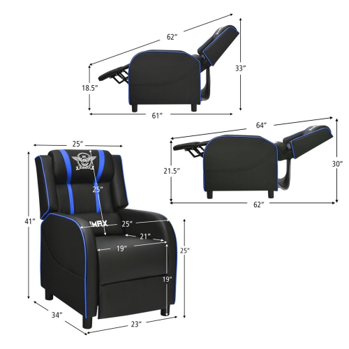 Gymax Massage Gaming Recliner Chair Racing Single Lounge Sofa Home Theater Seat