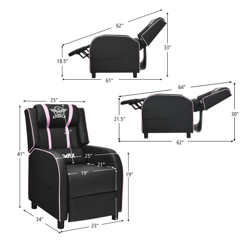 Gymax Massage Gaming Recliner Chair Racing Single Lounge Sofa Home Theater Seat