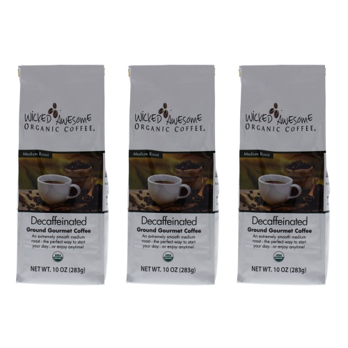 Wicked Awesome Organic Decaffeinated Ground Gourmet Coffee by Bostons Best for - 10 oz Coffee - Pack of 3
