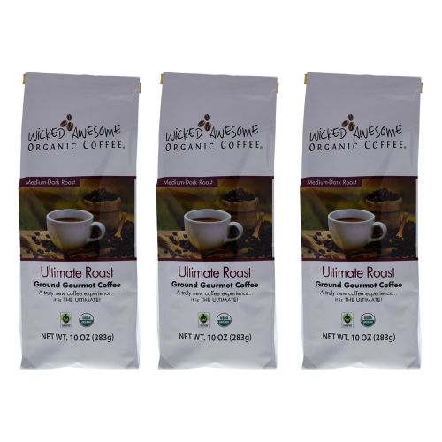 Wicked Awesome Organic Ultimate Ground Gourmet Coffee by Bostons Best for - 10 oz Coffee - Pack of 3