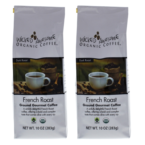 Wicked Awesome Organic French Roast Ground Gourmet Coffee by Bostons Best for - 10 oz Coffee - Pack of 2