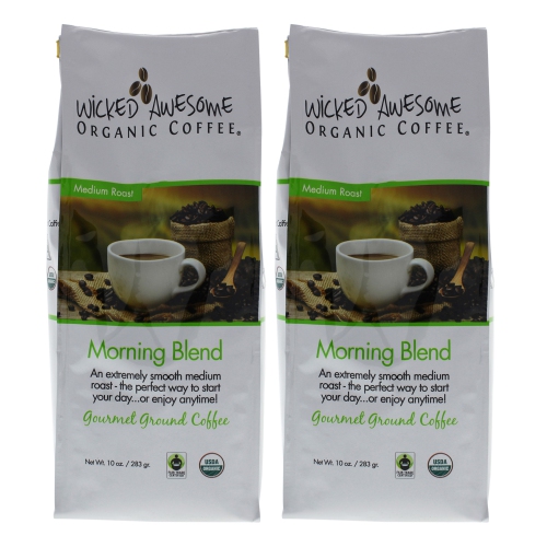 Wicked Awesome Organic Morning Blend Ground Gourmet Coffee by Bostons Best for - 10 oz Coffee - Pack of 2