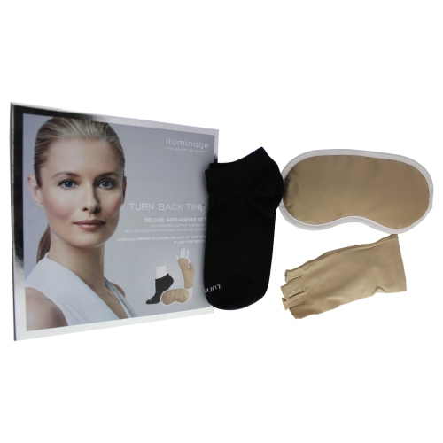 ILUMINAGE  Deluxe Anti-Ageing Set (M/l) By for Women - 3 PC Set 1PC Skin Rejuvenating Eye Mask, 1 Pair Of Skin Rejuvenating Socks (S/m), 1 Pair Of