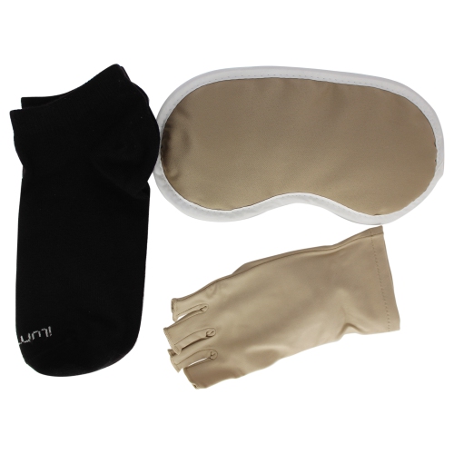 Deluxe Anti-Ageing Set by Iluminage for Women - 3 Pc Set 1Pc Skin Rejuvenating Eye Mask, 1 Pair of Skin Rejuvenating Socks (S/M), 1 Pair of Skin
