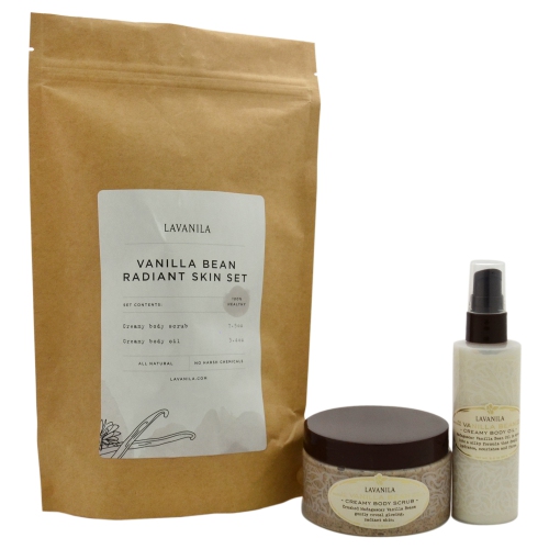 Vanilla Bean Radiant Skin Set by Lavanila for Women - 2 Pc Set 7.5oz Creamy Body Scrub, 3.4oz Creamy Body Oil