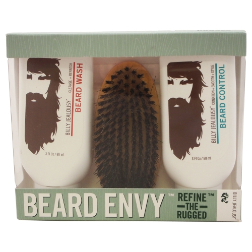 Beard Envy Kit by Billy Jealousy for Men - 3 Pc Kit 3oz Beard Wash, 3oz Beard Control, Brush