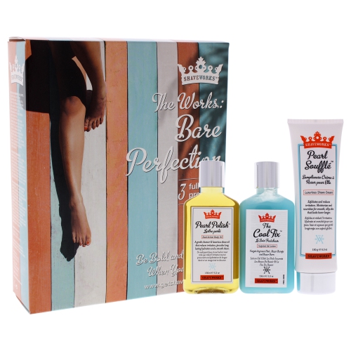 SHAVEWORKS  The Works Bare Perfection Kit By for Unisex - 3 PC 5.3OZ Cool Fix Gel Lotion, 5.3OZ Pearl Souffle Shave Cream, 5.3OZ Pearl Polish Dual
