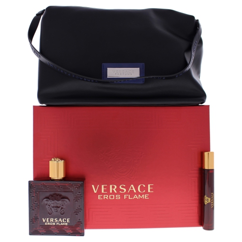 VERSACE  Eros Flame By for Men - 3 PC Gift Set 3.4OZ Edp Spray, 0.3OZ Edp Spray, Trousse Man