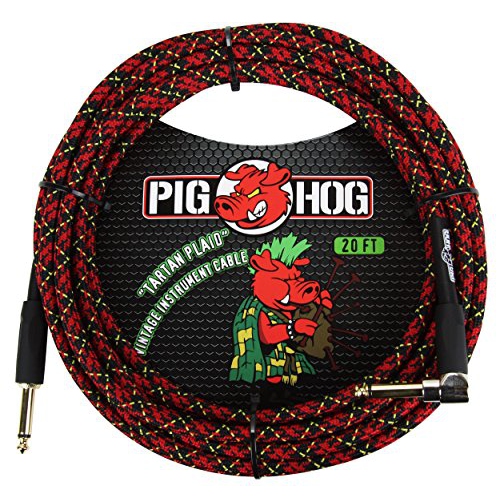 PIG HOG  PCh20Plr Right-Angle 1/4" to 1/4" Tartan Plaid Guitar Instrument Cable, 20 Feet