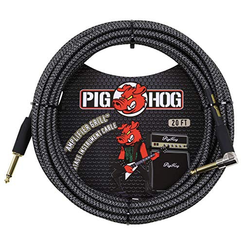 Pig Hog PCH20AGR Right-Angle 1/4" to 1/4" Amplifier Grill Guitar Instrument Cable, 20 Feet