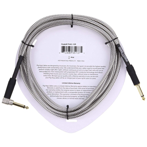 Pig Hog PHAC-10R Armor Clad Right-Angle 1/4" to 1/4" Guitar Instrument Cable, 10 Feet