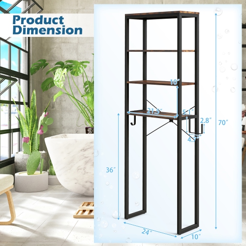 Gymax Over The Toilet Storage 4-Tier Industrial Over-the-Toilet Space Saver Storage Rack Rustic Brown