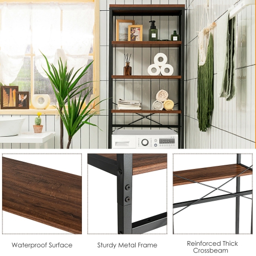 Gymax Over The Toilet Storage 4-Tier Industrial Over-the-Toilet Space Saver Storage Rack Rustic Brown