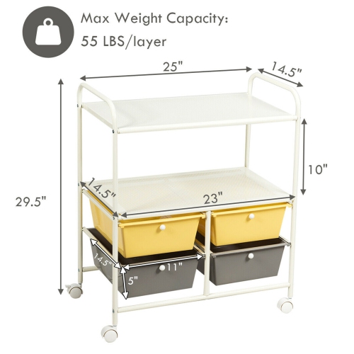 Gymax Rolling Storage Cart Metal Rack Shelf 4 Drawers Home Office Furniture