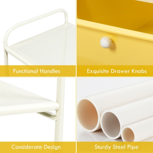 Gymax Rolling Storage Cart Metal Rack Shelf 4 Drawers Home Office Furniture