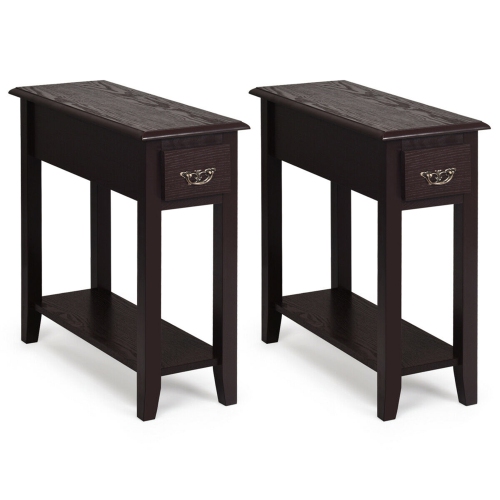 Gymax Set of 2 Nightstand 2 Tier End Bedside Sofa Side Table w/Drawer &Shelf Espresso