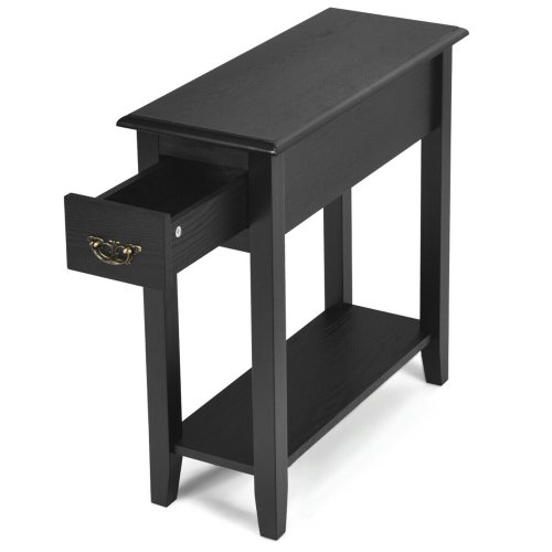 Gymax Set of 2 Nightstand 2 Tier End Bedside Sofa Side Table w/Drawer &Shelf Black