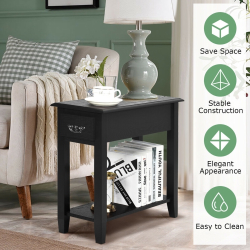 Gymax Set of 2 Nightstand 2 Tier End Bedside Sofa Side Table w/Drawer &Shelf Black
