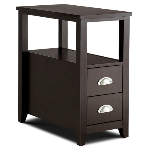 GYMAX  End Table Space-Saving Rectangular Bedside Table W/ 2 Drawers & Shelf Espress