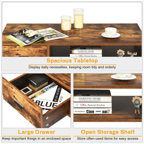 Gymax Retro Coffee Table Mid Century Modern Living Room Furniture w/Open Storage Shelf