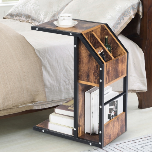 Gymax Modern C-Shape Sofa Side Snack End Table Nightstand for Coffee Laptop Tablet