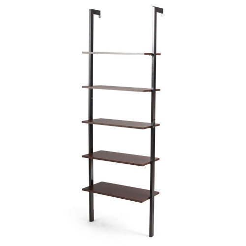 Gymax 5 Tier Ladder Shelf Wood Wall, White Wooden Wall Mounted Book Shelves