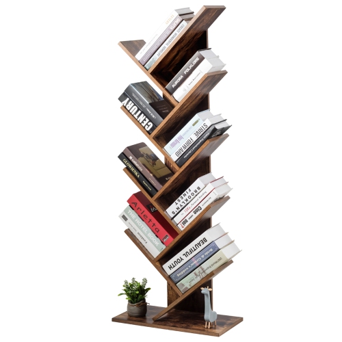 Gymax Tree Bookshelf 8-Tier Bookcase Free Standing Book Rack Display Stand