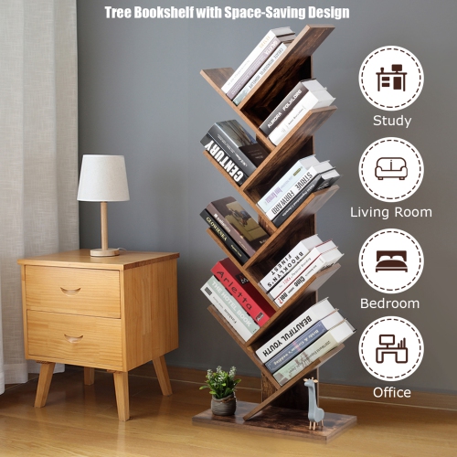 Gymax Tree Bookshelf 8-Tier Bookcase Free Standing Book Rack Display Stand