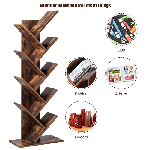 Gymax Tree Bookshelf 8-Tier Bookcase Free Standing Book Rack Display Stand