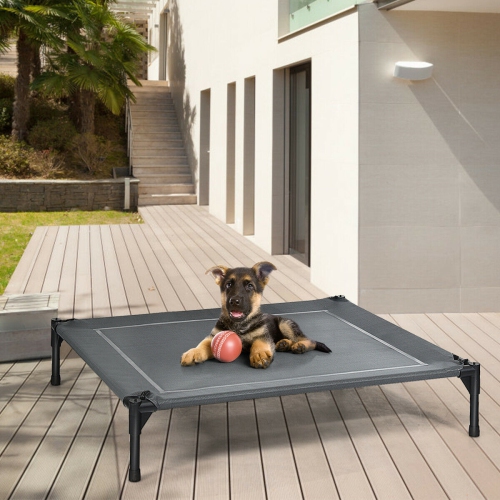 Gymax 36'' Portable Elevated Dog Cot Outdoor Cooling Pet Bed w/ Removable Canopy Shade