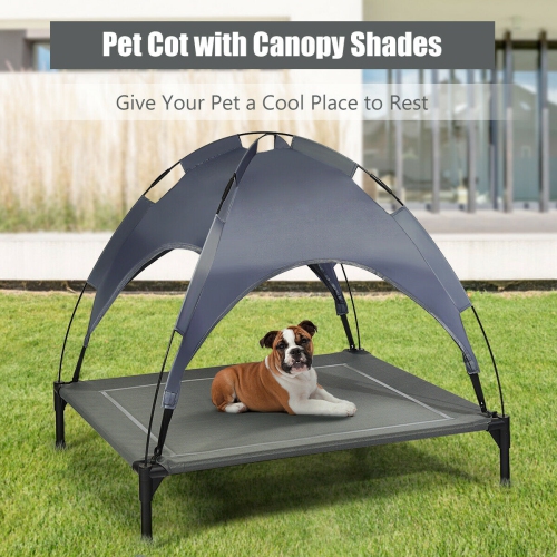 Gymax 36'' Portable Elevated Dog Cot Outdoor Cooling Pet Bed w/ Removable Canopy Shade