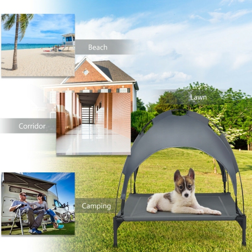 Gymax 36'' Portable Elevated Dog Cot Outdoor Cooling Pet Bed w/ Removable Canopy Shade