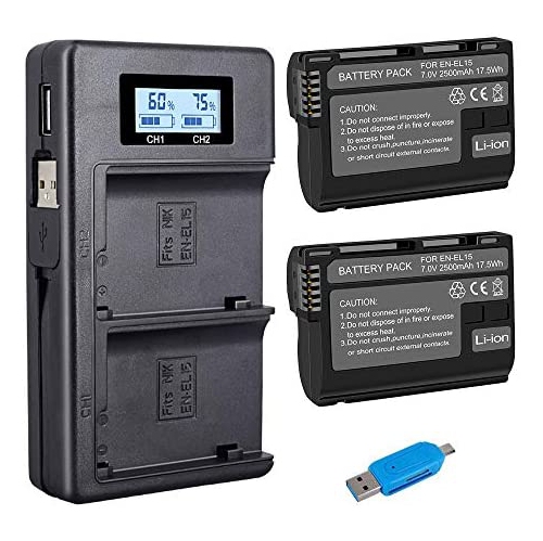 Palo En El15 En El15a Battery Charger Set For Nikon D750 D7500 D850 D800 And More 2 Pack 2500mah Replacement Best Buy Canada