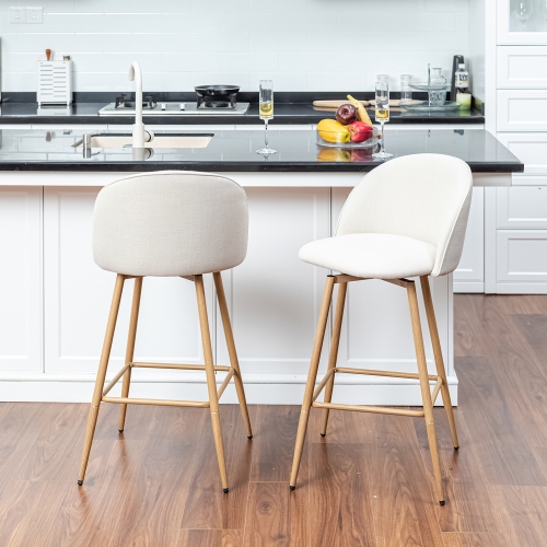 Homy Casa Set of 2 Counter Stools Bar Chairs with Upholstered Seat and Oak Wood Legs for Kitchen Island, Breakfast Nook and Home Bar